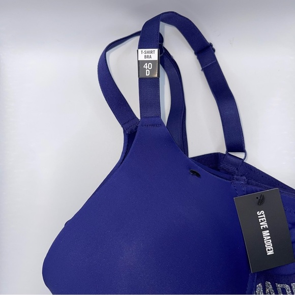 New Steve Madden Women’s Logo T Shirt Bra Glam Sparkle Blue Silver 40D Plus - Picture 4 of 6
